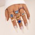 European and American Cross border Jewelry Brown Love Drop Oil Ring Six Piece Set Geometric Flower Ring Combination Set