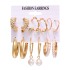 Vintage Gold Earring Set Earnail 6-piece Set European and American Cross border French Geometric Inlaid Pearl Earrings