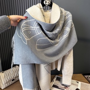 2024 New Double sided Two tone Simple Lines Contrasting Color Horse Imitation Cashmere Warm Scarf with Advanced Sense, Wearing Shawl Externally