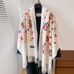 Autumn and Winter New Cashew Flower Vine Embroidered Ethnic Style Women's Imitation Cashmere Warm Scarf for Travel, Wearing Shawls Outside