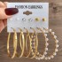 European and American Metal Rainbow Rice Bead Earrings Geometric Circle Pearl Earrings Retro Earrings Set 6-piece Set for Women