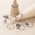 European and American Cross border New Jewelry Ring Vintage Ethnic Style Mushroom Love Moon Leaf Ancient Silver 7-piece Set Ring