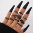 Cross border personalized creative leaves, butterfly hearts, black spray painted spiral rings, joint rings, and ten piece set of rings from Europe and America