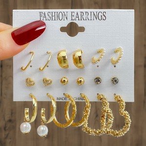 European and American cross-border popular love earrings pearl women's earrings creative French retro gold ear ring set