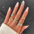 Ethnic style retro inlaid turquoise carved feather ring, fashionable and personalized 8-piece combination ring set