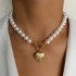 Pearl necklace, women's fashionable style, trendy OT buckle, heart pendant, collarbone chain, internet famous accessory, cool style sweater, collarbone chain