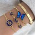 AliExpress Cross border Jewelry Blue Butterfly Inlaid Diamond Hollow Four Layer Bracelet Geometric Opening Four Piece Bracelet Set