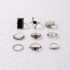 New European and American retro black gemstone inlaid nine piece ring set, geometric snake shaped crown leaf ring set