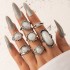 European and American Cross border Ring Set Retro Geometric Round Oval Imitation Opal Gemstone 8-Piece Set Ring Joint Ring