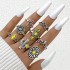 Cross border European and American new retro ethnic style inlaid turquoise carved feather ring set, fashionable and personalized ring for women