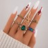 European and American Light Luxury Jewelry Creative Green Diamond Set Serpentine Ring 6-piece Set Retro Emerald Zircon Joint Ring