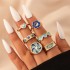 European and American Cross border Jewelry Brown Love Drop Oil Ring Six Piece Set Geometric Flower Ring Combination Set