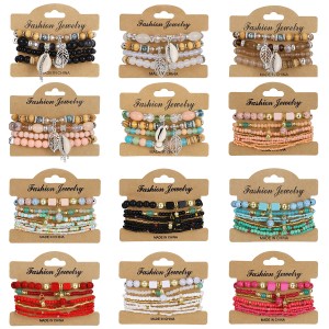 Cross border popular Bohemian ethnic style fashion bracelet, multi-layer rice bead women's jewelry, geometric rice bead bracelet