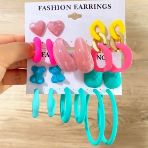 Cartoon Love Bear Design Female Ins Style Silver Needle Female Colorful Creative Children's Fun Earrings Environmental Protection Color Preserving Earrings