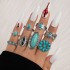 European and American cross-border popular jewelry retro ethnic style turquoise elephant geometric graphic 7-piece set silver ring set