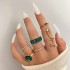 Cross border geometric green rhinestone ring with retro snake shaped alloy 6-piece set, personalized joint ring for Europe and America