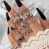 New European and American retro black gemstone inlaid nine piece ring set, geometric snake shaped crown leaf ring set