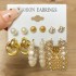 Euro American Cross border Alloy Earrings Square Geometric Earrings Set 6-piece Retro Pearl Card Earrings Earrings and Accessories