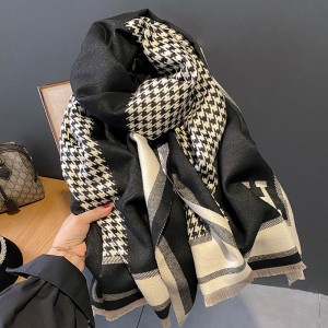 Classic Korean Fashion Letter Thousand Bird Grid Imitation Cashmere Scarf for Women in Winter Thickened Double sided Air Conditioning Shawl Scarf for Women