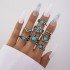 European and American cross-border popular jewelry retro ethnic style turquoise elephant geometric graphic 7-piece set silver ring set