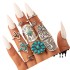 New turquoise opening 9-piece ring set, flower cactus triangle arrow tail ring, index finger joint ring