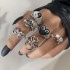 European and American punk dark butterfly skull hollow face ring multi piece set, personalized and trendy vintage ring set