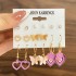 Cross border multi-layer geometric circle inlaid rhinestone butterfly earring set 6 pairs of creative butterfly pendant earrings