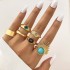 European and American cross-border new turquoise Fried Dough Twists ring 6-piece gold wave finger joint ring turquoise women's ring