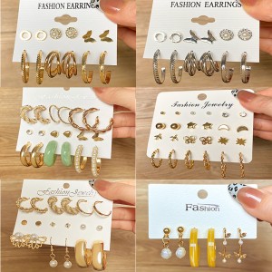 Korean jewelry industry, European and American cross-border simple basic alloy earring set, creative retro card ear ring earring set