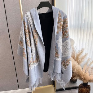 Autumn and winter imitation cashmere embroidered scarf, women's tassel flower thickened ethnic style travel matching shawl long micro circumference