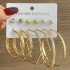 European and American Metal Rainbow Rice Bead Earrings Geometric Circle Pearl Earrings Retro Earrings Set 6-piece Set for Women