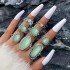 Ethnic style retro inlaid turquoise carved feather ring, fashionable and personalized 8-piece combination ring set