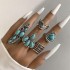 New turquoise opening 9-piece ring set, flower cactus triangle arrow tail ring, index finger joint ring