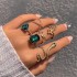 European and American popular jewelry ring bracelet snake shaped heart imitation emerald set with diamonds ins style five piece ring set for women