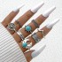 European and American cross-border popular jewelry retro ethnic style turquoise elephant geometric graphic 7-piece set silver ring set