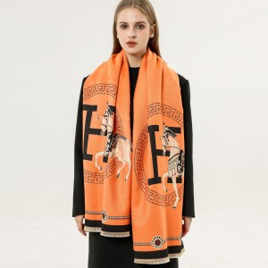 Scarf women's decorative air conditioning shawl 2021 autumn and winter imitation cashmere warm letter jacquard versatile short beard tassel scarf