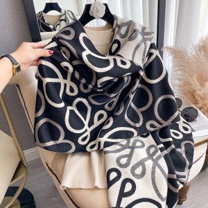 2024 new line printed contrasting color autumn and winter double-sided imitation cashmere scarf, winter high-end warm shawl for women