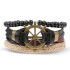 Retro bead bracelet for men, fashionable hollow triangular leather bracelet and bracelet, multi-layer wide wrapped jewelry