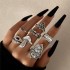 European and American Cross border New Jewelry Ring Vintage Ethnic Style Mushroom Love Moon Leaf Ancient Silver 7-piece Set Ring