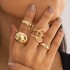 European and American Cross border Geometric Metal Wind Lava Line Ring Four Piece Set Irregular Smooth Open Ring Set