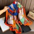 2023 New Simulated Silk Silk Women's Mountain Camellia Explosive Shawl Beach Scarf Thin Edition Trendy Brand New Silk Satin Multiple Scarves