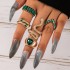 European and American popular jewelry ring bracelet snake shaped heart imitation emerald set with diamonds ins style five piece ring set for women