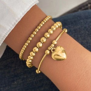 European and American cross popular round bead metal bracelet 3-piece set with exaggerated personality, layered style, and versatile creativity for both men and women