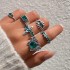 European and American Light Luxury Jewelry Creative Green Diamond Set Serpentine Ring 6-piece Set Retro Emerald Zircon Joint Ring