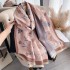 Pink girl's small flower imitation cashmere scarf, women's thick and warm scarf, shawl for external decoration, wholesale and dropshipping