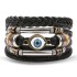 Retro bead bracelet for men, fashionable hollow triangular leather bracelet and bracelet, multi-layer wide wrapped jewelry