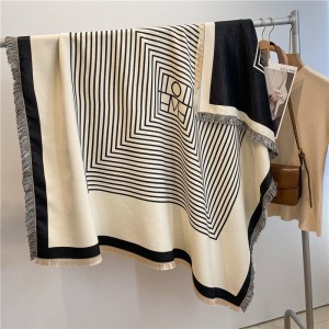 Korean version new striped imitation cashmere scarf for women in winter, warm and thick, versatile shawl, tassel geometric square scarf, neck scarf