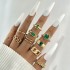 Cross border retro, personalized, fashionable metal imitation emerald, diamond studded heart-shaped snake shaped ring, multi piece set for women in Europe and America