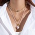 Cross border Fashion Imitation Pearl Love Pendant Multi layer Necklace High end Versatile Clover Cross Ring Necklace