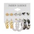 Euro American Cross border Alloy Earrings Square Geometric Earrings Set 6-piece Retro Pearl Card Earrings Earrings and Accessories